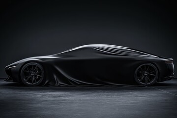 Poster - Unveiling a sleek black car concept in a modern display setting