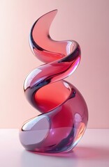 Aufkleber - Abstract colorful swirl wave in pink and red colors. Transparent glass sculpture with dynamic lines, curve. Light, art decoration. Creative business background with copy space. Modern artistic design.