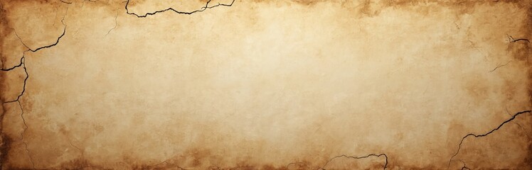 Poster - Vintage brown paper texture, old cracked parchment background. Antique, grunge beige paper texture with cracks on edges, sepia colors, ideal for historical, retro design projects.