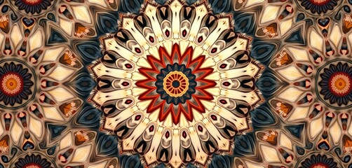 Aufkleber - Seamless pattern of kaleidoscopic shapes. Abstract design with star, floral elements. Colorful background with unique shapes. Illustration ideal for design, fabric print, wallpaper or textile texture.