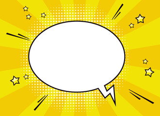 Aufkleber - Blank comic speech bubble template for text in retro pop art style with halftone dots, stars, quotation marks and ray background. Vector illustration.
