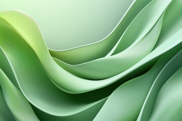 Poster - Abstract green fabric waves gracefully against a light backdrop, creating a smooth and flowing form, blending light green tones with an elegant, soft texture