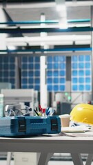 Poster - vertical video high tech manufacturing environment showing robotics in action, photovoltaic system m