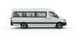 © Djemari - A clean, white passenger van, side profile view, isolated on white background.