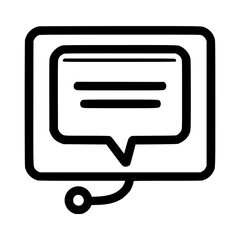 Poster - A stylized icon of a speech bubble within a square, connected by a line to a small circle.