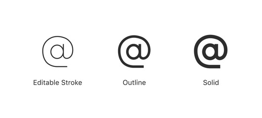 Fototapete - email address icon at icon symbol ( @ sign ) mentions icon in three styles: editable stroke, outline, and solid flat style