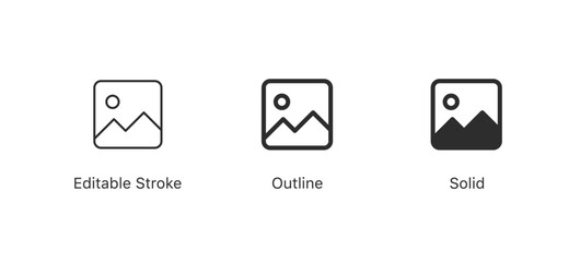 Aufkleber - photo album icon, set of image gallery iconsin editable stroke, outline, and solid styles. media, photos, picture vector icons