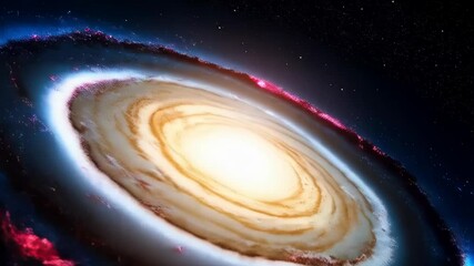 Wall Mural - Rotating spiral galaxy with bright core, cosmic dust clouds, and colorful gas nebulas in deep space with background stars.