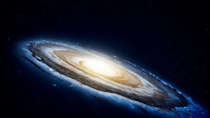 Wall Mural - Spectacular spiral galaxy with central light core and blue galactic arms swirling amidst the twinkling stars of deep space