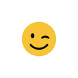 © Segati - A yellow circular emoji with a winking eye and a smiling mouth on a black background in digital art on transparent background