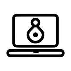 Fototapete - A laptop displaying a stylized droplet or teardrop shape with a circle above it on the screen.