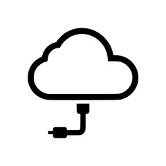 Poster - Simple black line drawing of a cloud with a data cable connection.