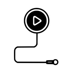 Fototapete - A black and white icon of a play button inside a circle connected to a rounded rectangle.