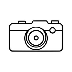 Poster - Simple line drawing of a camera, front view, showing the lens and basic shape.