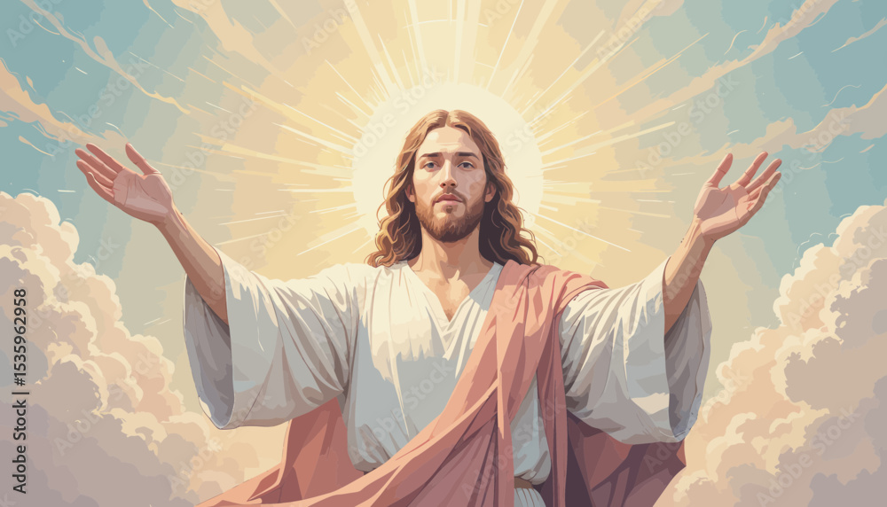 Pixel Art Depiction Of Jesus In Heavenly Light Stock Vector | Adobe Stock