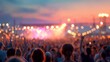 © Farah - Blurred Crowd at Outdoor Music Festival Vibrant Sunset Colorful Lights Bokeh Background Summer Concert Event Nightlife Entertainment Party Atmosphere Festive Celebration Amazing