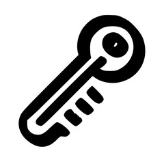 Poster - Black and white graphic illustration of a key, simplified icon style, on a white background.