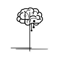 Poster - Stylized brain illustration with circuit board elements, resembling a tree with a trunk and roots.