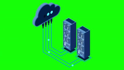 Fototapete - Cloud technology computing concept. Modern cloud technology. Data center isometric concept. Isometric cloud technology with data center. Web hosting concept