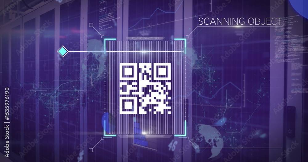 Qr Code Inside Image Foto de Stock Scanning white QR code inside turquoise brackets in data ...