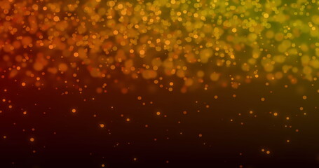 Poster - Drifting amber and yellow-green bokeh spots floating on dark gradient background, brightening scene