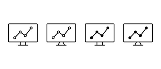 Fototapete - Graph thin line on computer monitor icon. Statistics report sign symbol