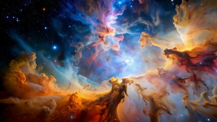 Wall Mural - Colorful nebula and stars shimmer in deep space, creating cosmic celestial artwork and a sense of awe and wonder.