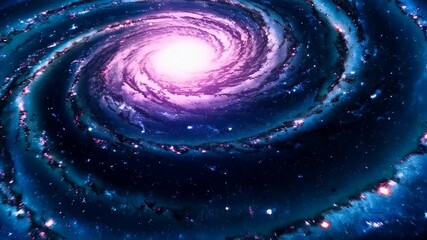Wall Mural - Spiral galaxy formation featuring blue and orange arms of stars radiating from a bright core in deep space.