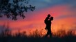 © Farah - Silhouette of Father and Son at Sunset Peaceful Evening Family Happiness Tender Moment Colorful Sky Beautiful Nature Outdoor Scene Happy Childhood Fatherhood Love Warm Colors