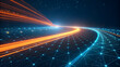 © Fikri Haikal - Abstract tech network data connections with orange, blue glowing dots, lines. Artificial intelligence neural network, machine learning, cloud computing concept. Digital transformation strategies