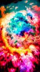 Wall Mural - Vibrant cosmic nebula with swirling green, yellow, and blue energy clouds in a dynamic, ethereal, and dreamy space scene