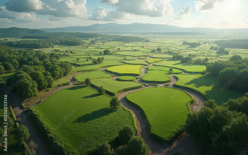 SATELLITE MAPPING CONCEPT with imaginary rural map of territory, land ...