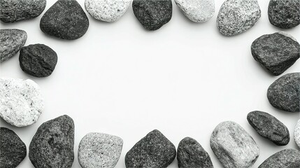 Poster - Pebbles arranged in a frame on a white surface.