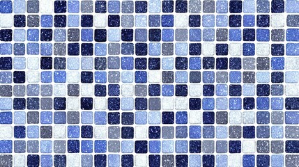 Poster - A mosaic pattern of square tiles in various shades of blue and white.