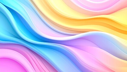 Poster - Colorful abstract 3D rendered waves flowing with vibrant pastel background, and modern art.