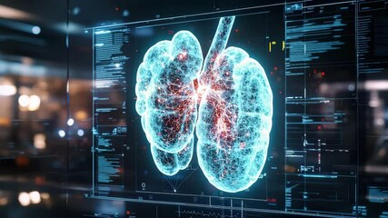 Poster - A digital 3D model of kidneys and urinary system is shown on a futuristic medical interface, highlighting data analytics and diagnostics.
