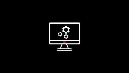 Fototapete -  concept of computer system configuration, featuring an attractive clean design in a minimalist style with gears, a monitor, and a simple, direct visual representation.