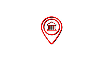 Poster - Red location marker icon depicting a courthouse building on white background suitable for maps and navigation applications