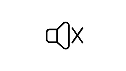 Poster - Minimalist illustration of a muted speaker icon featuring a black outline isolated on a clean white background suitable for various design projects and digital applications.