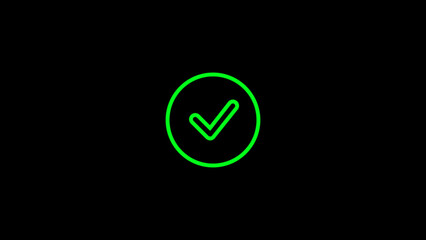 Poster - A minimalist green check mark symbol within a circle against a stark black background representing approval or validation concepts.