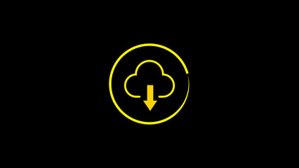 Poster - Cloud download icon in yellow color and circular design on black background represents data transfer concepts and technology