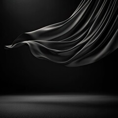 Poster - Elegant flow of black fabric draped in a dark environment