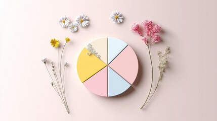 Poster - Stylized pie chart in pastel tones with floral accents, gentle and elegant visual data representation