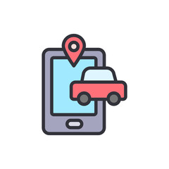 Poster - Stylized Car Location Icon On Mobile Device With Map Pointer