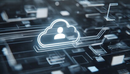 Poster - Digital Cloud Icon with User Silhouette on Circuit Board Background