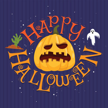 Happy Halloween lettering and pumpkins.