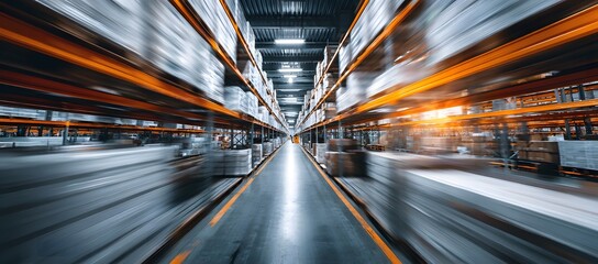 Poster - Dynamic View of a Modern Warehouse Interior with Motion Blur