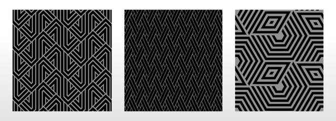 Poster - Geometric set of seamless black and gray patterns. Simple vector graphics