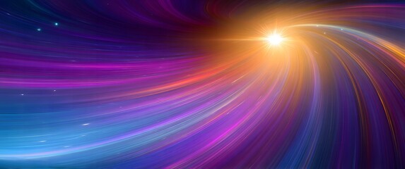 Poster - Vibrant cosmic swirl with radiant light at the center, blending hues of purple, blue, and orange.