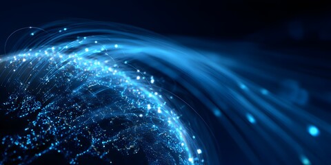 Poster - Glowing Blue Fibers Forming a Spherical Shape with Radiant Trails